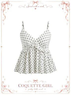 Polka Dot Babydoll V Neck Sleeveless Crop Tank Top Y2K Summer